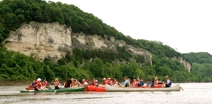 Group of paddlers on the river